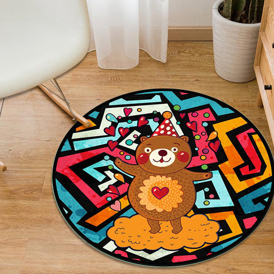 Colorful Cartoon Animal Pattern Rug with Fish Multicolor Kids Rug Polyester Washable Pet Friendly Anti-Slip Carpet for Children's Room Brown