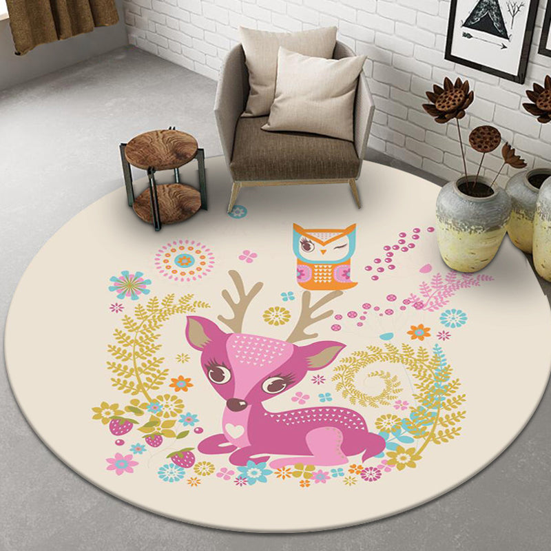Cute Cartoon Animal Pattern Rug Beige and Red Kids Rug Polyester Pet Friendly Washable Area Rug for Nursery Beige Clearhalo 'Area Rug' 'Rug' 1725663