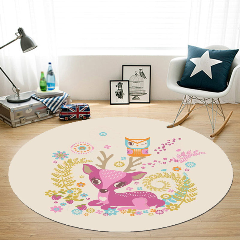 Cute Cartoon Animal Pattern Rug Beige and Red Kids Rug Polyester Pet Friendly Washable Area Rug for Nursery Clearhalo 'Area Rug' 'Rug' 1725664