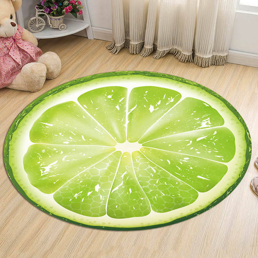 Green and Orange Kids Rug Polyester Fruit Pattern Rug Pet Friendly Washable Anti-Slip Backing Carpet for Decoration Pea Green
