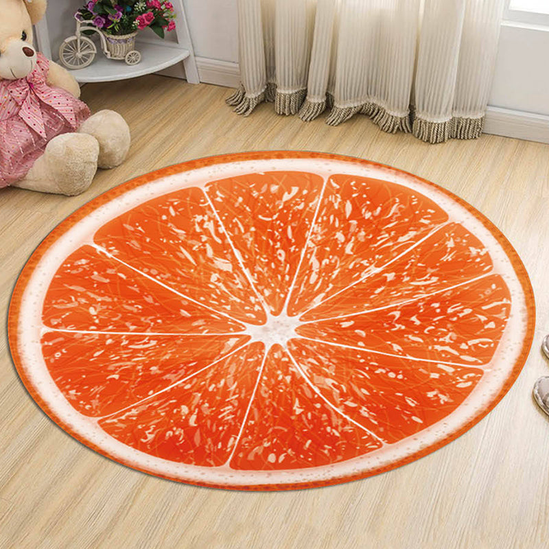 Green and Orange Kids Rug Polyester Fruit Pattern Rug Pet Friendly Washable Anti-Slip Backing Carpet for Decoration Orange Clearhalo 'Area Rug' 'Rug' 1725678