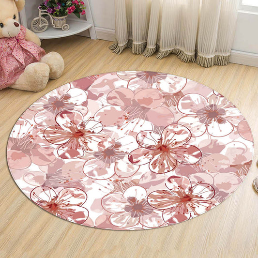 Novelty Flower Pattern Rug with Branch Pink and Blue Kids Rug Cotton Washable Pet Friendly Anti-Slip Carpet for Children's Room Red