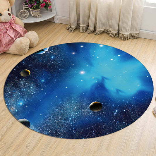 Kids Galaxy Pattern Rug Blue and Purple Polyester Rug Washable Pet Friendly Non-Slip Area Rug for Child's Bedroom Blue