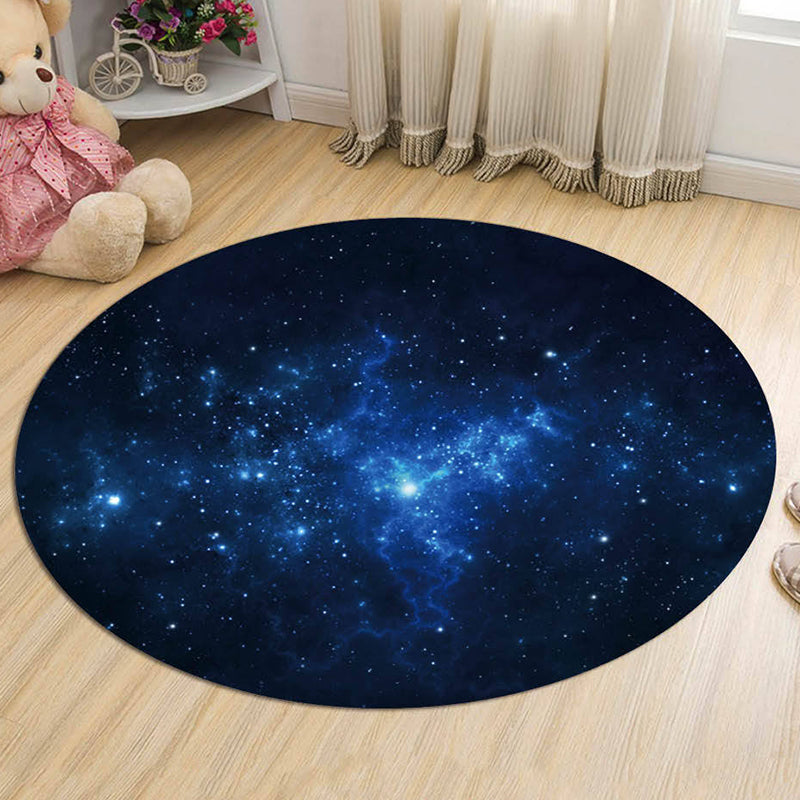 Black and Blue Kids Rug Polyester Galaxy Pattern Rug Pet Friendly Washable Anti-Slip Backing Carpet for Decoration Blue Clearhalo 'Area Rug' 'Rug' 1725697