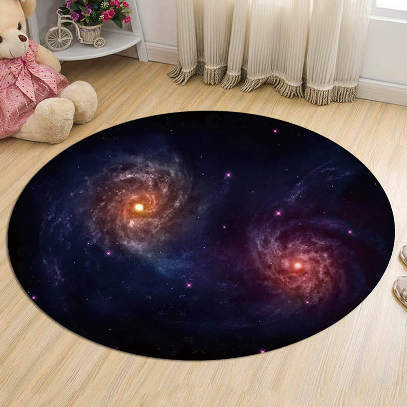 Black and Blue Kids Rug Polyester Galaxy Pattern Rug Pet Friendly Washable Anti-Slip Backing Carpet for Decoration Black Clearhalo 'Area Rug' 'Rug' 1725702