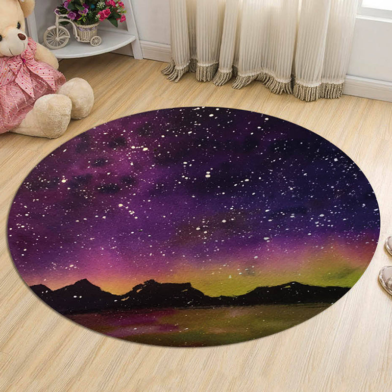 Black and Blue Kids Rug Polyester Galaxy Pattern Rug Pet Friendly Washable Anti-Slip Backing Carpet for Decoration Purple Clearhalo 'Area Rug' 'Rug' 1725705