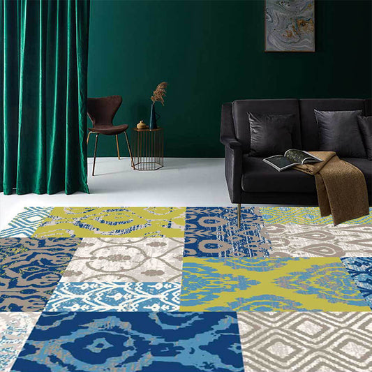 Vintage Tribal Pattern Rug Green and Blue Rug Polyester Washable Pet Friendly Anti-Slip Carpet for Living Room Clearhalo 'Area Rug' 'Moroccan' 'Rugs' Rug' 1725725