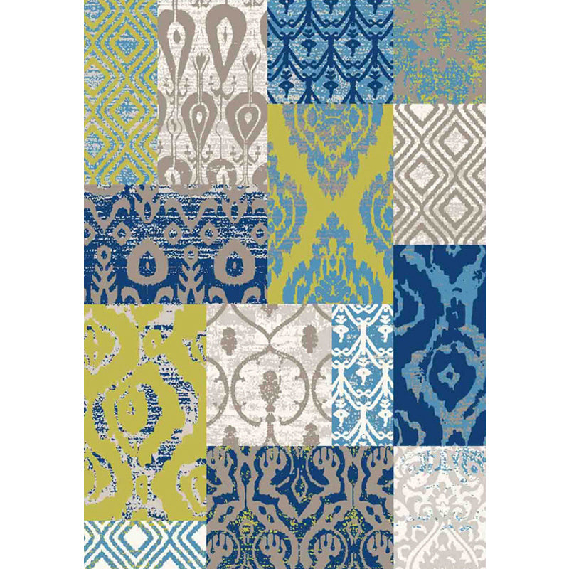 Vintage Tribal Pattern Rug Green and Blue Rug Polyester Washable Pet Friendly Anti-Slip Carpet for Living Room Clearhalo 'Area Rug' 'Moroccan' 'Rugs' Rug' 1725726