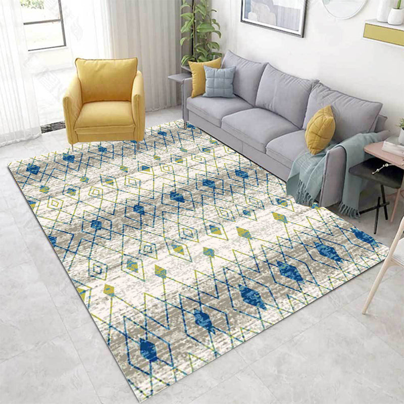 Vintage Tribal Pattern Rug Green and Blue Rug Polyester Washable Pet Friendly Anti-Slip Carpet for Living Room Grey 5'3" x 7'7" Clearhalo 'Area Rug' 'Moroccan' 'Rugs' Rug' 1725728