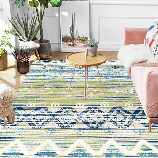 Vintage Tribal Pattern Rug Green and Blue Rug Polyester Washable Pet Friendly Anti-Slip Carpet for Living Room Clearhalo 'Area Rug' 'Moroccan' 'Rugs' Rug' 1725732