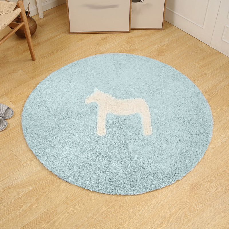 Kids Horse Pattern Rug Blue and Khaki Cotton Rug Washable Pet Friendly Non-Slip Area Rug for Child's Bedroom Light Blue Clearhalo 'Area Rug' 'Rug' 1725742