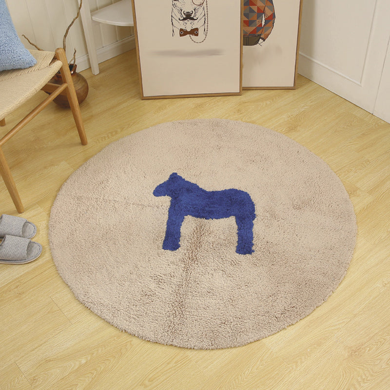 Kids Horse Pattern Rug Blue and Khaki Cotton Rug Washable Pet Friendly Non-Slip Area Rug for Child's Bedroom Khaki Clearhalo 'Area Rug' 'Rug' 1725748