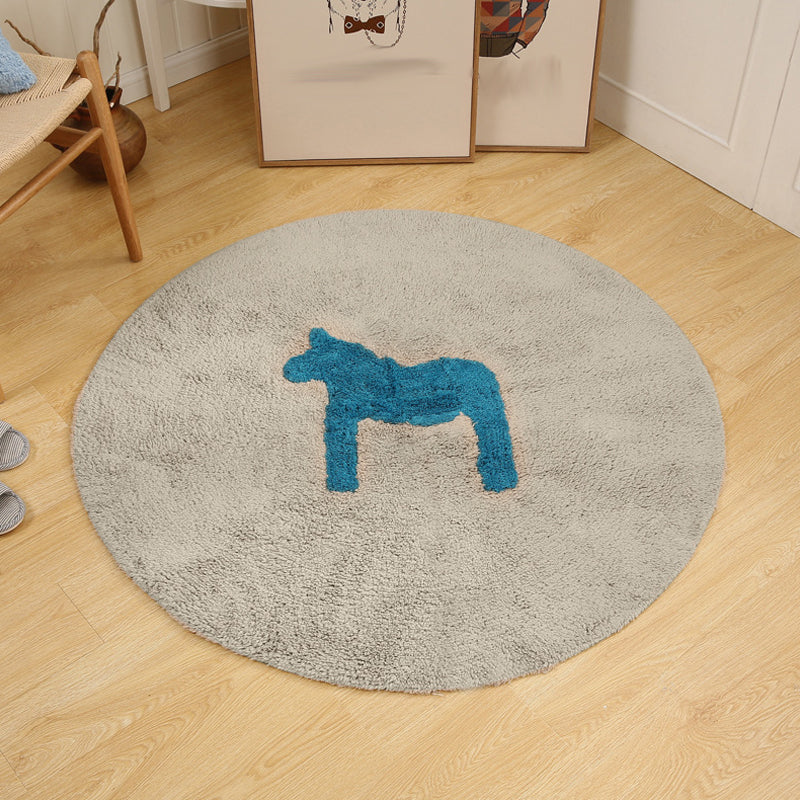 Kids Horse Pattern Rug Blue and Khaki Cotton Rug Washable Pet Friendly Non-Slip Area Rug for Child's Bedroom Brown Clearhalo 'Area Rug' 'Rug' 1725749
