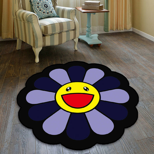Kids Floral Pattern Rug Pink and Green Polyester Rug Washable Pet Friendly Non-Slip Area Rug for Child's Bedroom Purple
