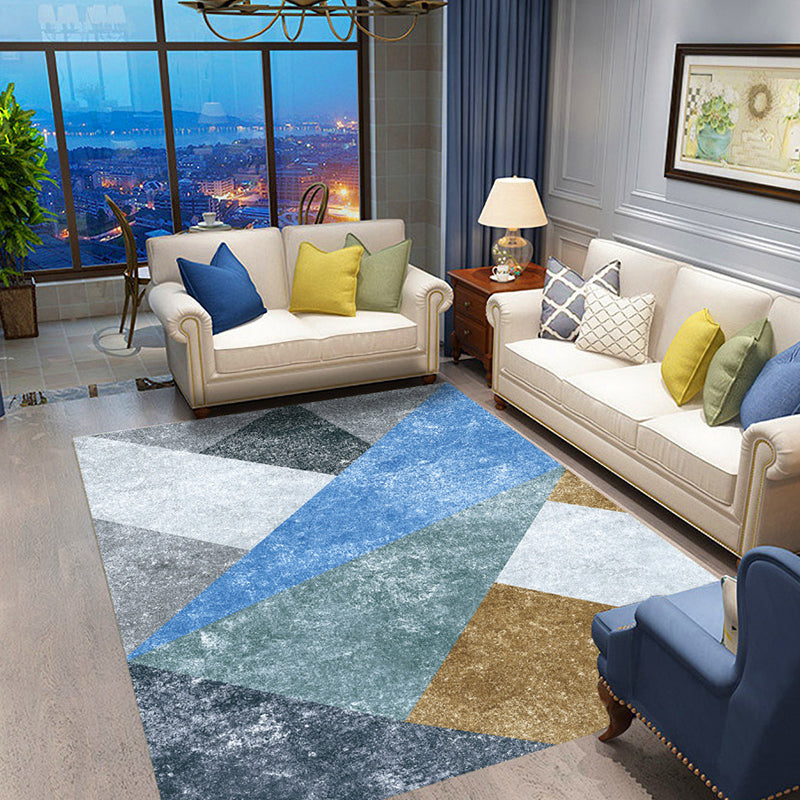 Casual Geometric Pattern Rug with Stripe Multicolor Nordic Rug Polyester Pet Friendly Non-Slip Backing Washable Area Rug for Living Room Blue Clearhalo 'Area Rug' 'Modern' 'Rugs' Rug' 1725831