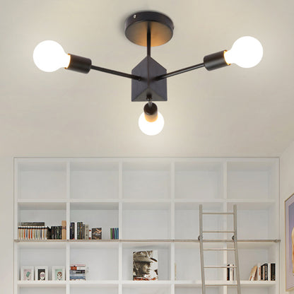 Simple Linear Semi Ceiling Mount Light Metallic Black Ceiling Lamp for Study Room Bedroom 3 Black Clearhalo 'Ceiling Lights' 'Close To Ceiling Lights' 'Close to ceiling' 'Semi-flushmount' Lighting' 172584