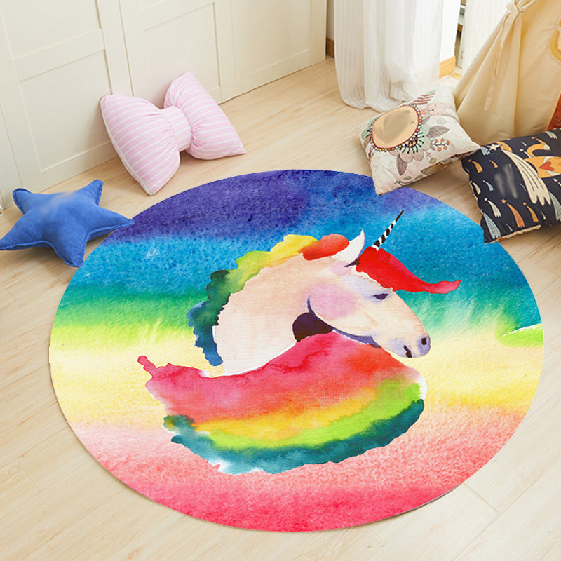 Colorful Unicorn Pattern Rug Multicolor Kids Rug Polyester Pet Friendly Washable Area Rug for Nursery Red Clearhalo 'Area Rug' 'Rug' 1725855