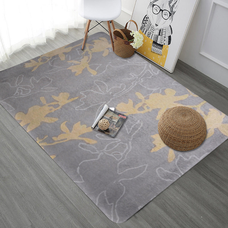Unique Botanical Pattern Rug Grey Modernist Rug Polyester Washable Pet Friendly Anti-Slip Carpet for Living Room Light Yellow Clearhalo 'Area Rug' 'Modern' 'Rugs' Rug' 1725879