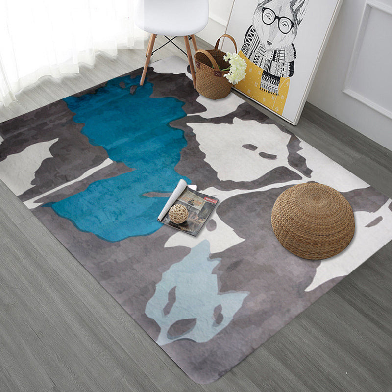Unique Botanical Pattern Rug Grey Modernist Rug Polyester Washable Pet Friendly Anti-Slip Carpet for Living Room Blue Clearhalo 'Area Rug' 'Modern' 'Rugs' Rug' 1725886