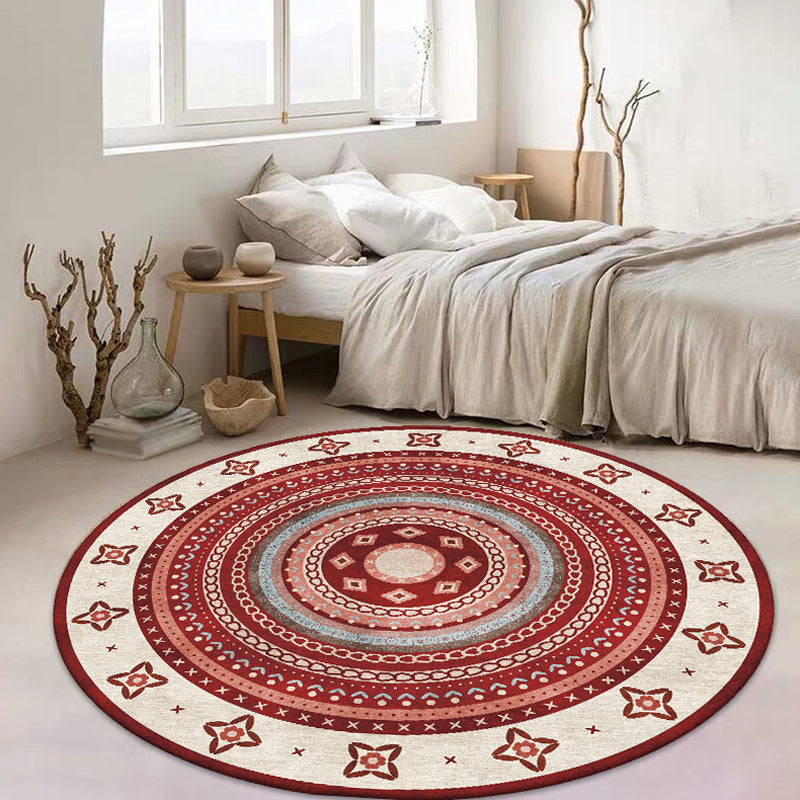 Moroccan Tribal Circles Pattern Rug Multicolor Bohemian Rug Polyester Pet Friendly Non-Slip Backing Washable Area Rug for Living Room Red Clearhalo 'Area Rug' 'Moroccan' 'Rugs' Rug' 1725887
