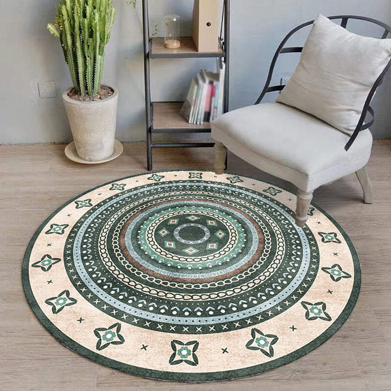 Moroccan Tribal Circles Pattern Rug Multicolor Bohemian Rug Polyester Pet Friendly Non-Slip Backing Washable Area Rug for Living Room Green Clearhalo 'Area Rug' 'Moroccan' 'Rugs' Rug' 1725895