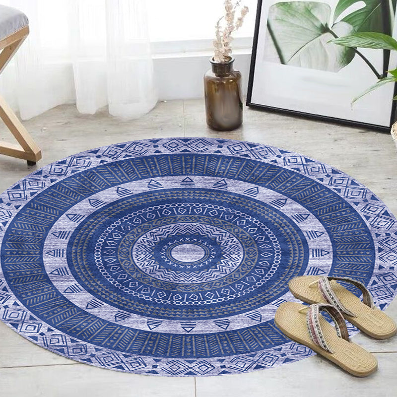 Moroccan Tribal Circles Pattern Rug Multicolor Bohemian Rug Polyester Pet Friendly Non-Slip Backing Washable Area Rug for Living Room Blue Clearhalo 'Area Rug' 'Moroccan' 'Rugs' Rug' 1725898