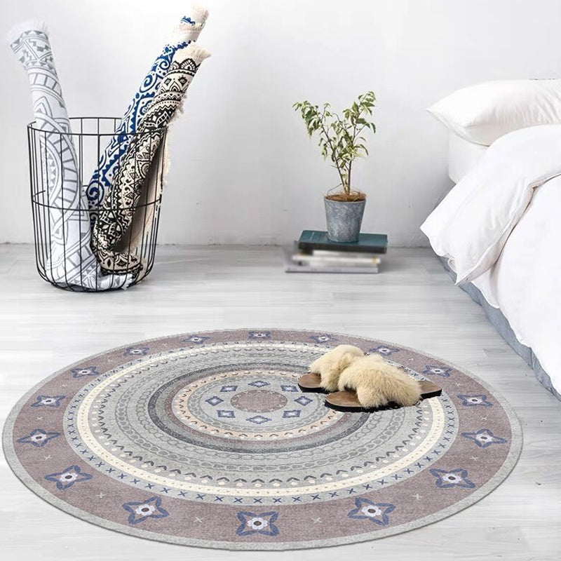 Moroccan Tribal Circles Pattern Rug Multicolor Bohemian Rug Polyester Pet Friendly Non-Slip Backing Washable Area Rug for Living Room Grey Clearhalo 'Area Rug' 'Moroccan' 'Rugs' Rug' 1725907