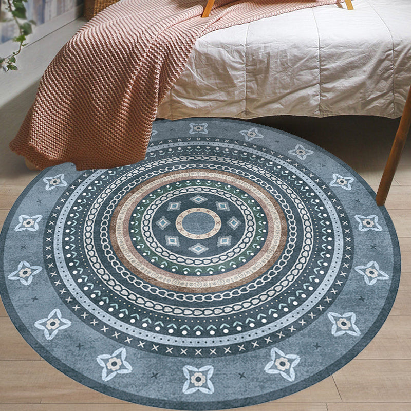 Moroccan Tribal Circles Pattern Rug Multicolor Bohemian Rug Polyester Pet Friendly Non-Slip Backing Washable Area Rug for Living Room Airy Blue Clearhalo 'Area Rug' 'Moroccan' 'Rugs' Rug' 1725910