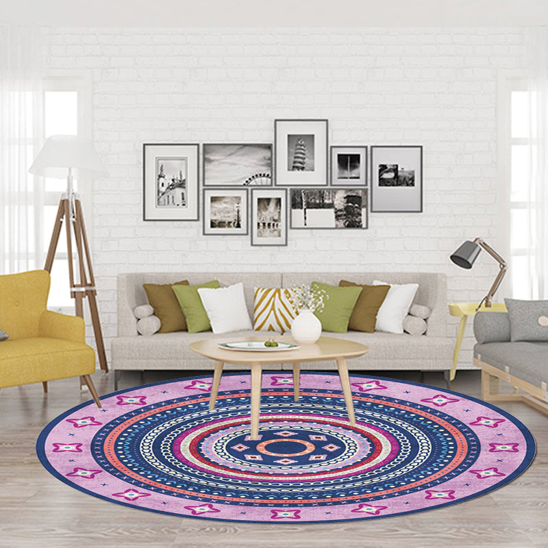 Moroccan Tribal Circles Pattern Rug Multicolor Bohemian Rug Polyester Pet Friendly Non-Slip Backing Washable Area Rug for Living Room Clearhalo 'Area Rug' 'Moroccan' 'Rugs' Rug' 1725914