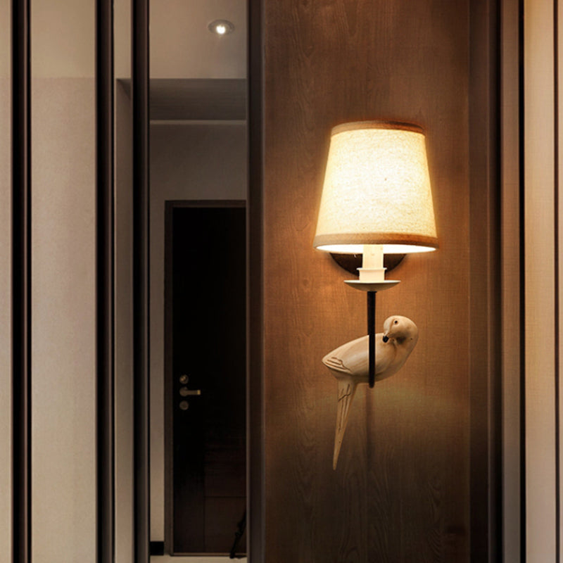 Nursing Room Tapered Shade Wall Light Fabric Traditional White Wall Sconce with Pigeon Decoration Clearhalo 'Wall Lamps & Sconces' 'Wall Lights' Lighting' 172594