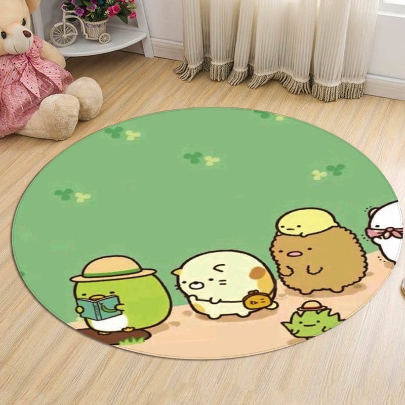 Green and Blue Kids Rug Polyester Cartoon Character Pattern Rug Pet Friendly Washable Anti-Slip Backing Carpet for Decoration Green Clearhalo 'Area Rug' 'Rug' 1725953