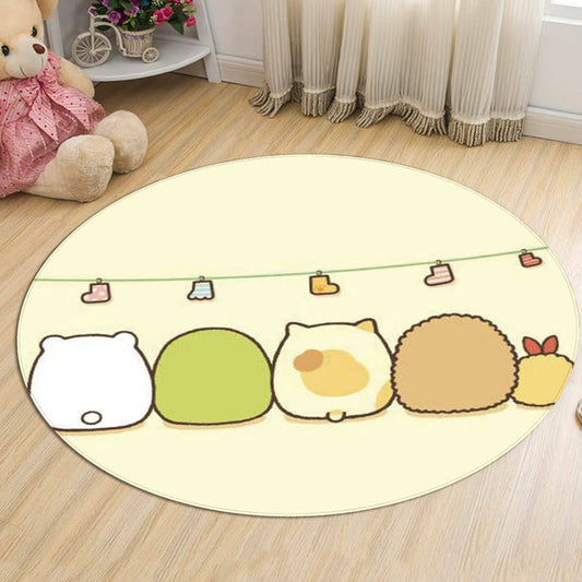 Green and Blue Kids Rug Polyester Cartoon Character Pattern Rug Pet Friendly Washable Anti-Slip Backing Carpet for Decoration Yellow