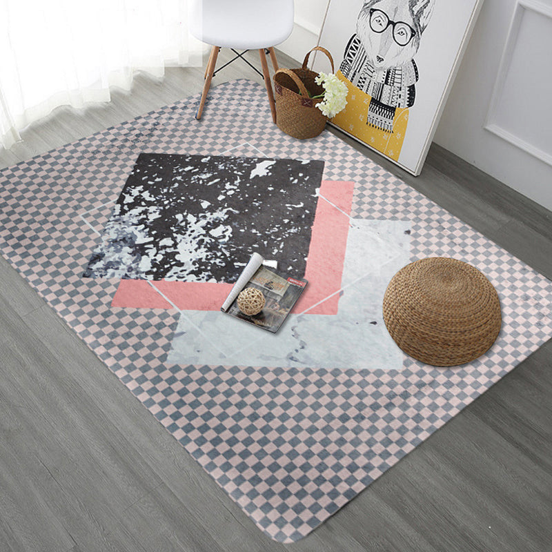Modern Geometric Pattern Rug with Stripe Grey Multicolor Polyester Rug Washable Pet Friendly Non-Slip Area Rug for Living Room White Clearhalo 'Area Rug' 'Rug' 1725962