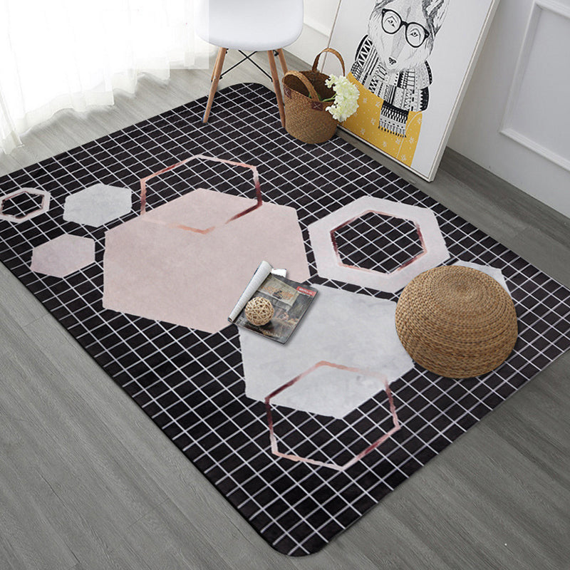 Modern Geometric Pattern Rug with Stripe Grey Multicolor Polyester Rug Washable Pet Friendly Non-Slip Area Rug for Living Room Pink Clearhalo 'Area Rug' 'Rug' 1725963