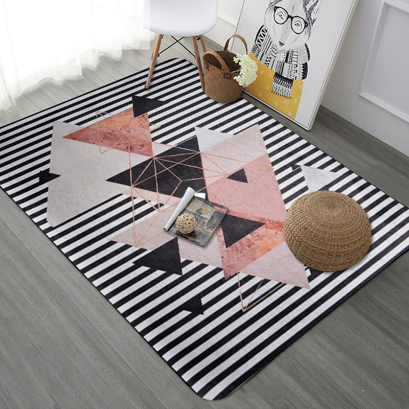 Modern Geometric Pattern Rug with Stripe Grey Multicolor Polyester Rug Washable Pet Friendly Non-Slip Area Rug for Living Room Orange Clearhalo 'Area Rug' 'Rug' 1725964