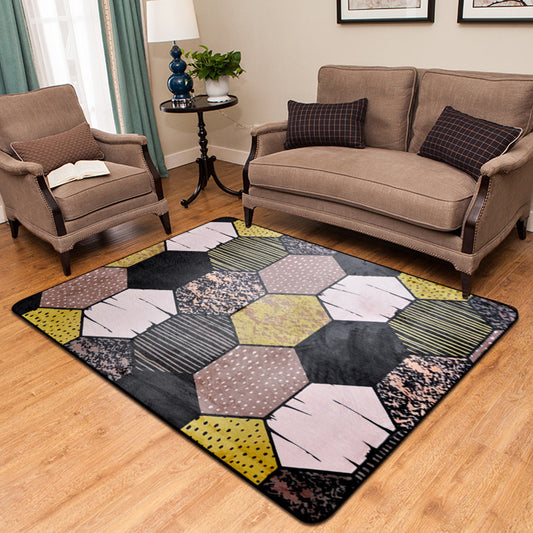 Novelty Geometric Pattern Rug Black Polyester Rug Washable Pet Friendly Non-Slip Area Rug for Living Room Black Clearhalo 'Area Rug' 'Modern' 'Rugs' Rug' 1725966