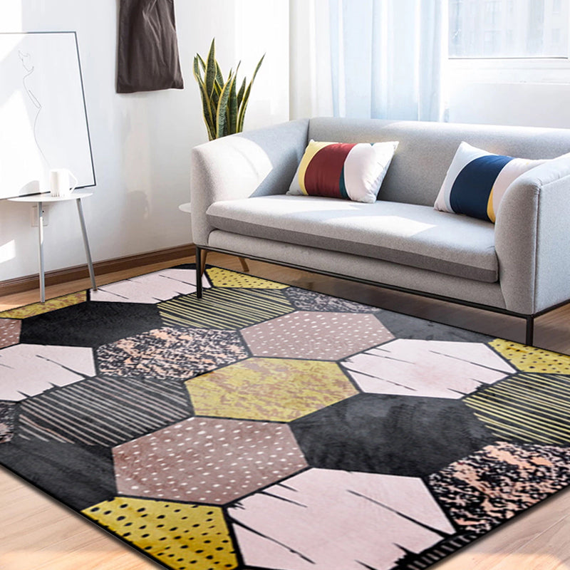 Novelty Geometric Pattern Rug Black Polyester Rug Washable Pet Friendly Non-Slip Area Rug for Living Room Clearhalo 'Area Rug' 'Modern' 'Rugs' Rug' 1725967