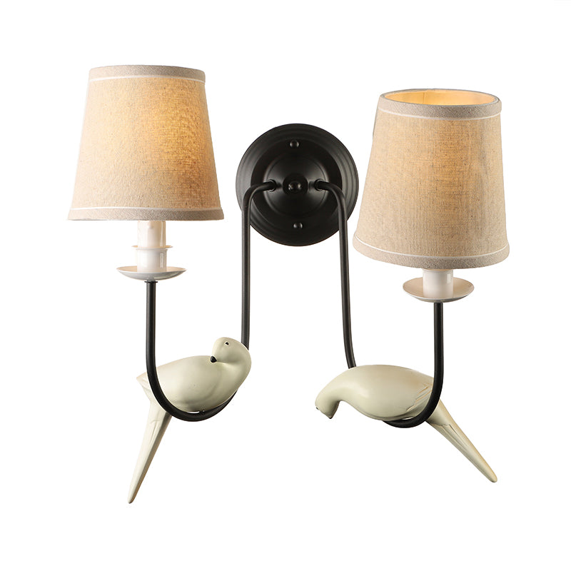 Nursing Room Tapered Shade Wall Light Fabric Traditional White Wall Sconce with Pigeon Decoration Clearhalo 'Wall Lamps & Sconces' 'Wall Lights' Lighting' 172600