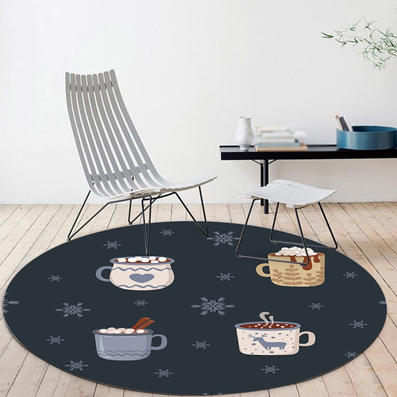Kids Coffee Pattern Rug Black Polyester Rug Washable Pet Friendly Non-Slip Area Rug for Child's Bedroom Black Clearhalo 'Area Rug' 'Rug' 1726015