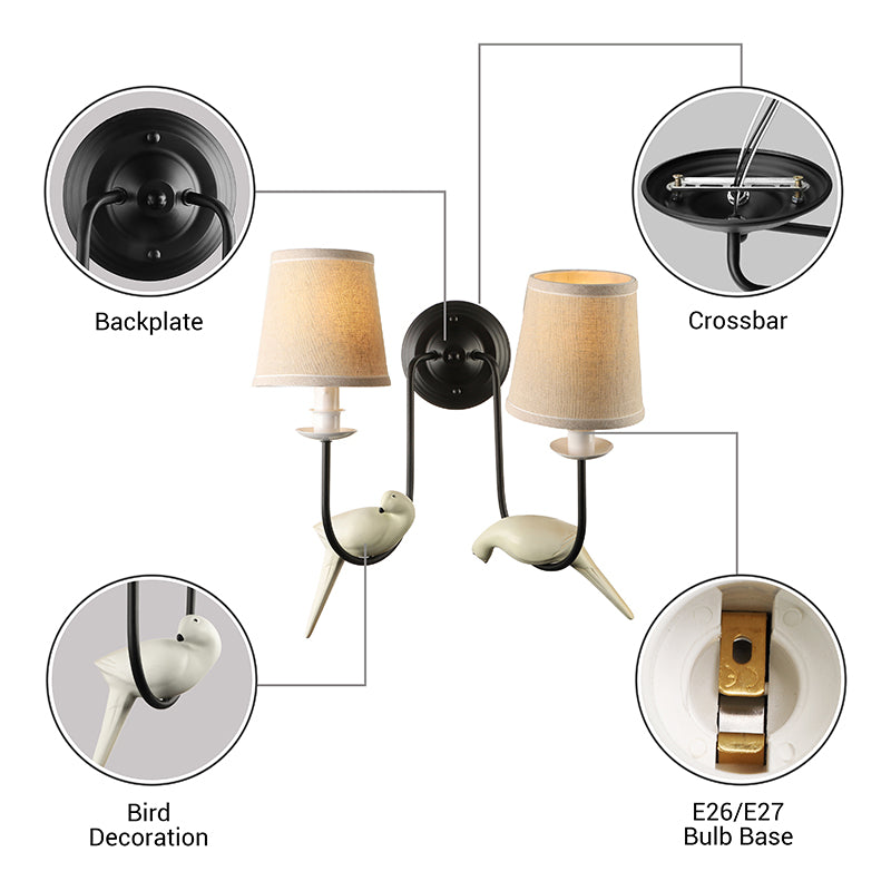 Nursing Room Tapered Shade Wall Light Fabric Traditional White Wall Sconce with Pigeon Decoration Clearhalo 'Wall Lamps & Sconces' 'Wall Lights' Lighting' 172604