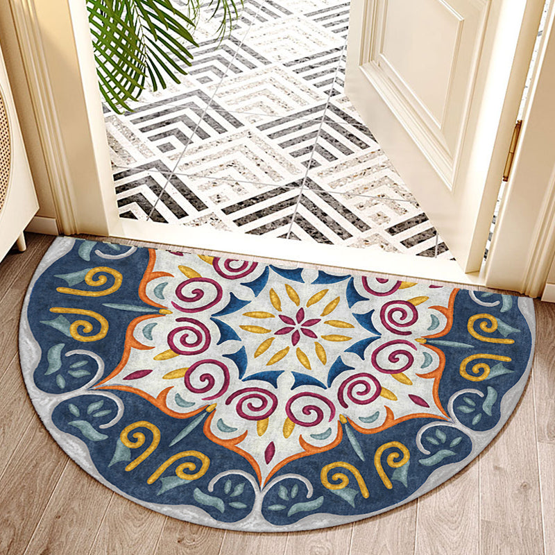 Moroccan Tribal Floral Pattern Rug Multicolor Polyester Rug Washable Pet Friendly Non-Slip Area Rug for Living Room Dark Blue Clearhalo 'Area Rug' 'Moroccan' 'Rugs' Rug' 1726058