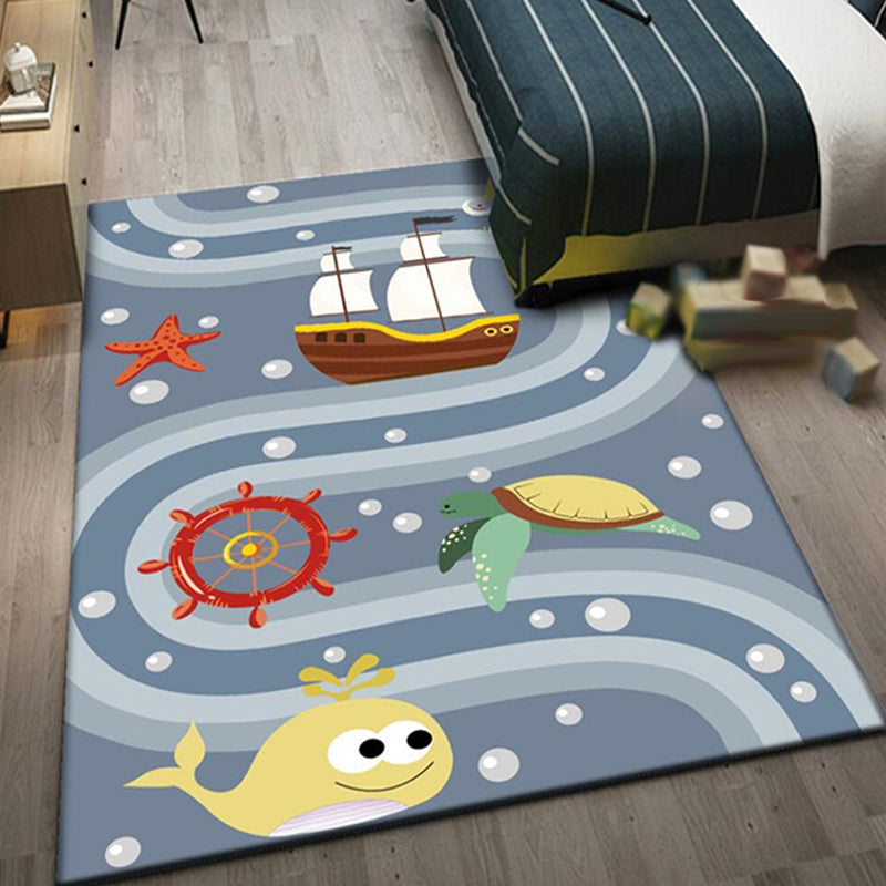 Cute Whale Pattern Rug Blue Kids Rug Polyester Pet Friendly Washable Area Rug for Nursery Grey Clearhalo 'Area Rug' 'Rug' 1726085