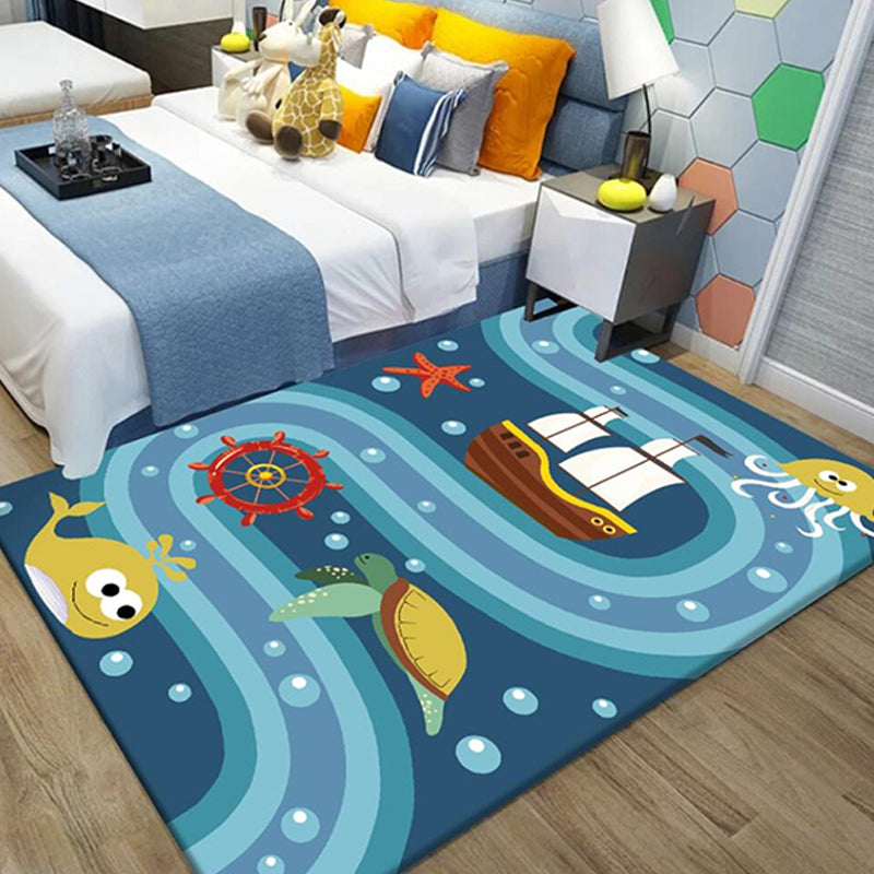 Cute Whale Pattern Rug Blue Kids Rug Polyester Pet Friendly Washable Area Rug for Nursery Blue Clearhalo 'Area Rug' 'Rug' 1726091