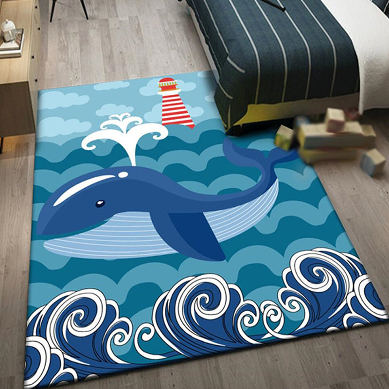 Cute Whale Pattern Rug Blue Kids Rug Polyester Pet Friendly Washable Area Rug for Nursery Light Blue Clearhalo 'Area Rug' 'Rug' 1726092
