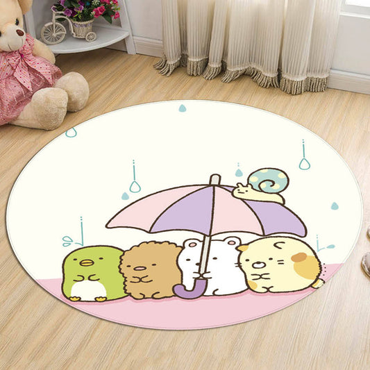 Stylish Cartoon Animal Pattern Rug Multicolor Kids Rug Polyester Washable Pet Friendly Anti-Slip Carpet for Children's Room Beige