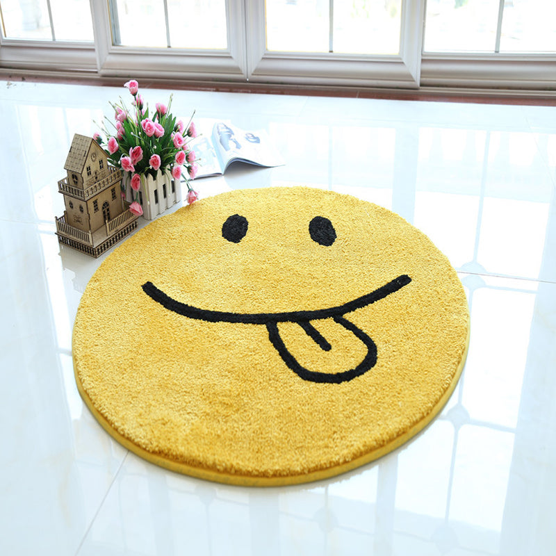 Cute Expression Pattern Rug Yellow and Green Kids Rug Polyester Pet Friendly Washable Area Rug for Nursery Yellow Clearhalo 'Area Rug' 'Rug' 1726154