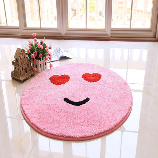 Cute Expression Pattern Rug Yellow and Green Kids Rug Polyester Pet Friendly Washable Area Rug for Nursery Pink