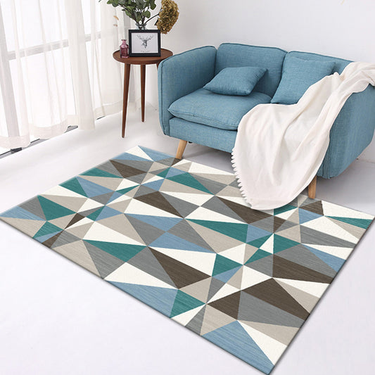 Multicolor Casual Rug Polyester Geometric Pattern Rug Pet Friendly Machine Washable Anti-Slip Backing Carpet for Decoration Green