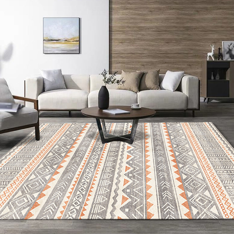 Stylish Tribal Geometric Pattern Rug with Stripe Grey Bohemian Rug Polyester Pet Friendly Non-Slip Backing Washable Area Rug for Living Room Clearhalo 'Area Rug' 'Bohemian' 'Rugs' Rug' 1726194