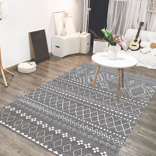 Stylish Tribal Geometric Pattern Rug with Stripe Grey Bohemian Rug Polyester Pet Friendly Non-Slip Backing Washable Area Rug for Living Room Dark Gray Clearhalo 'Area Rug' 'Bohemian' 'Rugs' Rug' 1726199